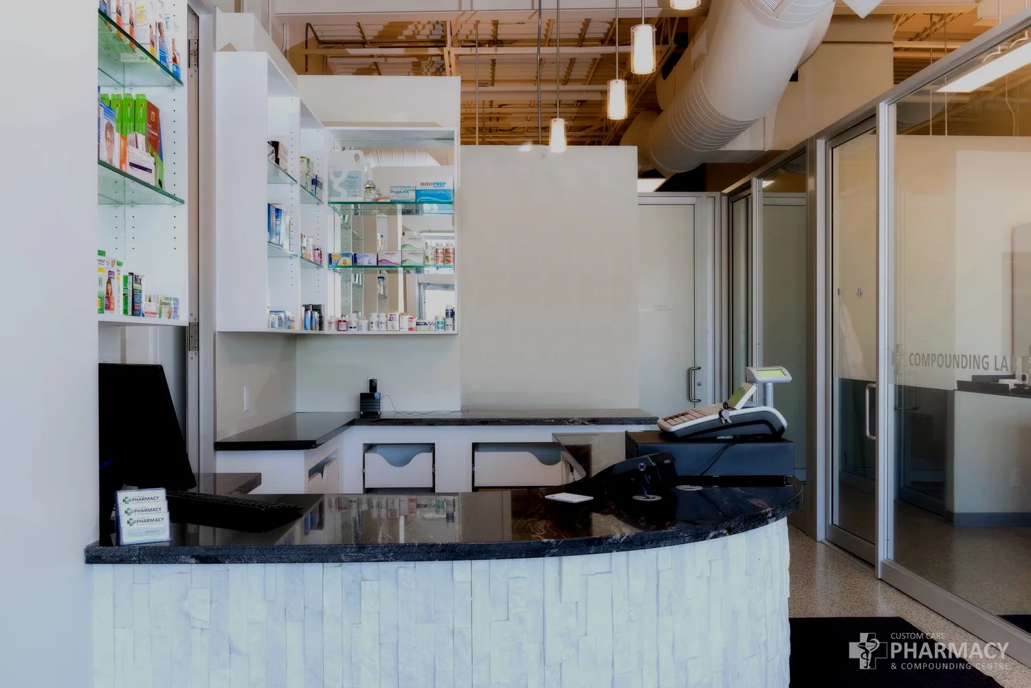 Inside Custom Care Pharmacy & Compounding Centre in Oshawa.
