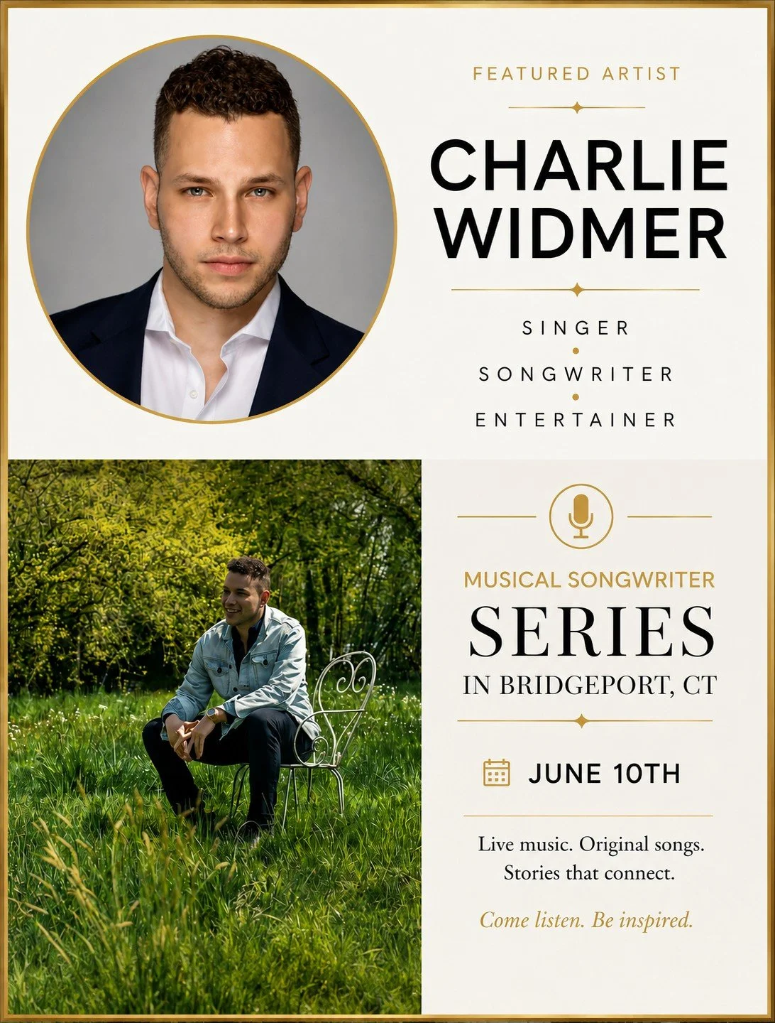 Break a leg, Charlie!

Wishing Charlie Widmer a fantastic performance as he takes the stage for the Musical Songwriter Series. Enjoy every moment, share your artistry, and make the most of this special evening. We&rsquo;re cheering you on!

✨ Have a 