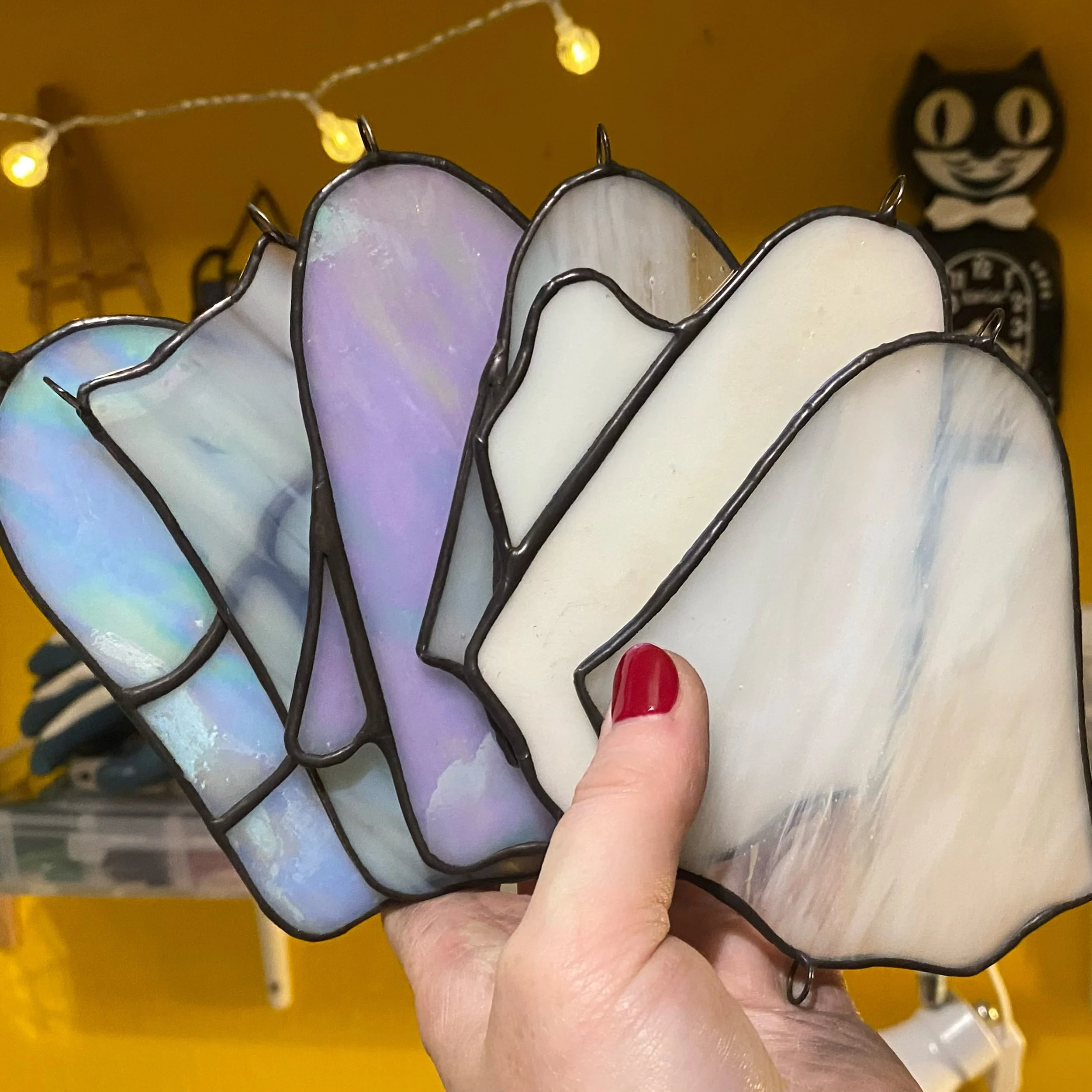 Little ghosties work in progresses #stainedglassmaker #halloweensuncatcher #ukstainedglass #ghouls