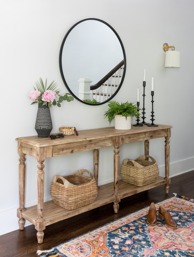 Modern Farmhouse Entry And Living Room, World Market Console Table Everett