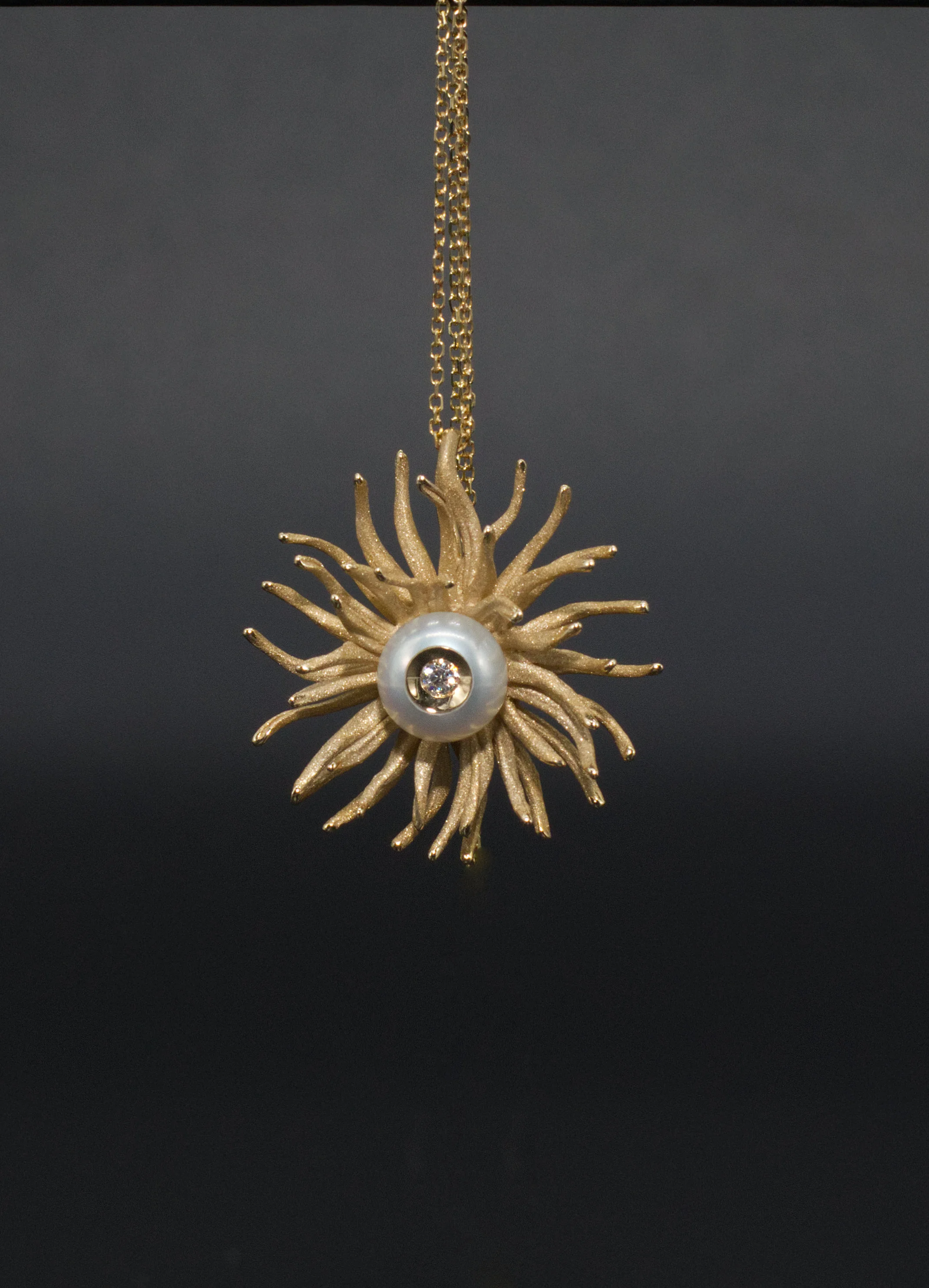 14kt yellow gold Diamond in a Pearl Pendant with chain