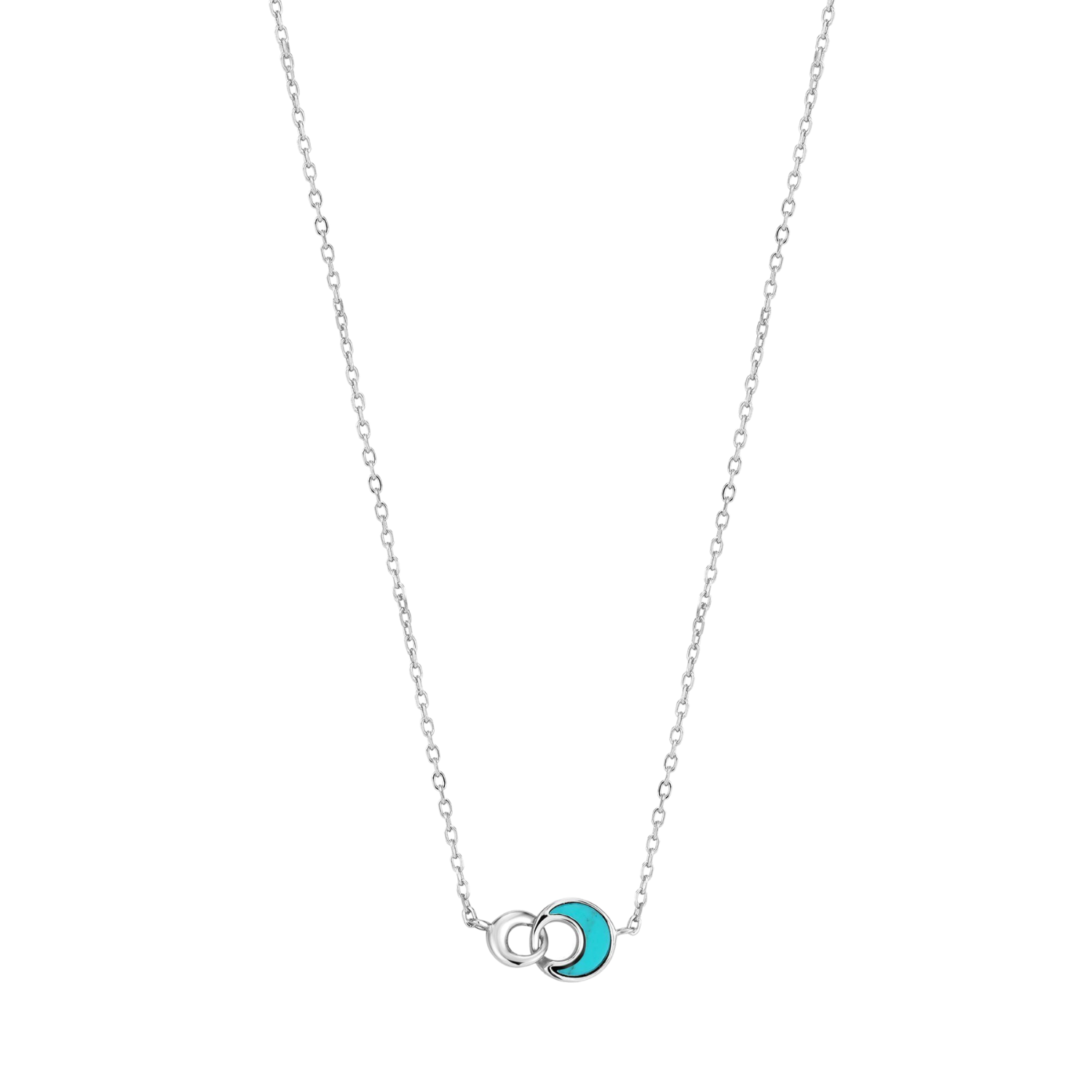 Silver Tidal Turquoise Crescent Link Necklace