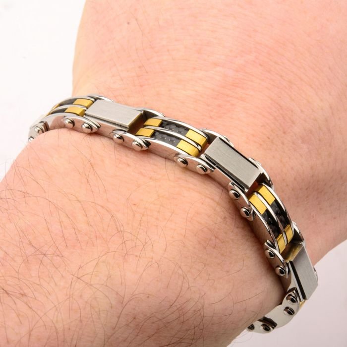 Inox Jewelry Black & Gold Plated Reversible 7.75 Bracelet<br/><br
