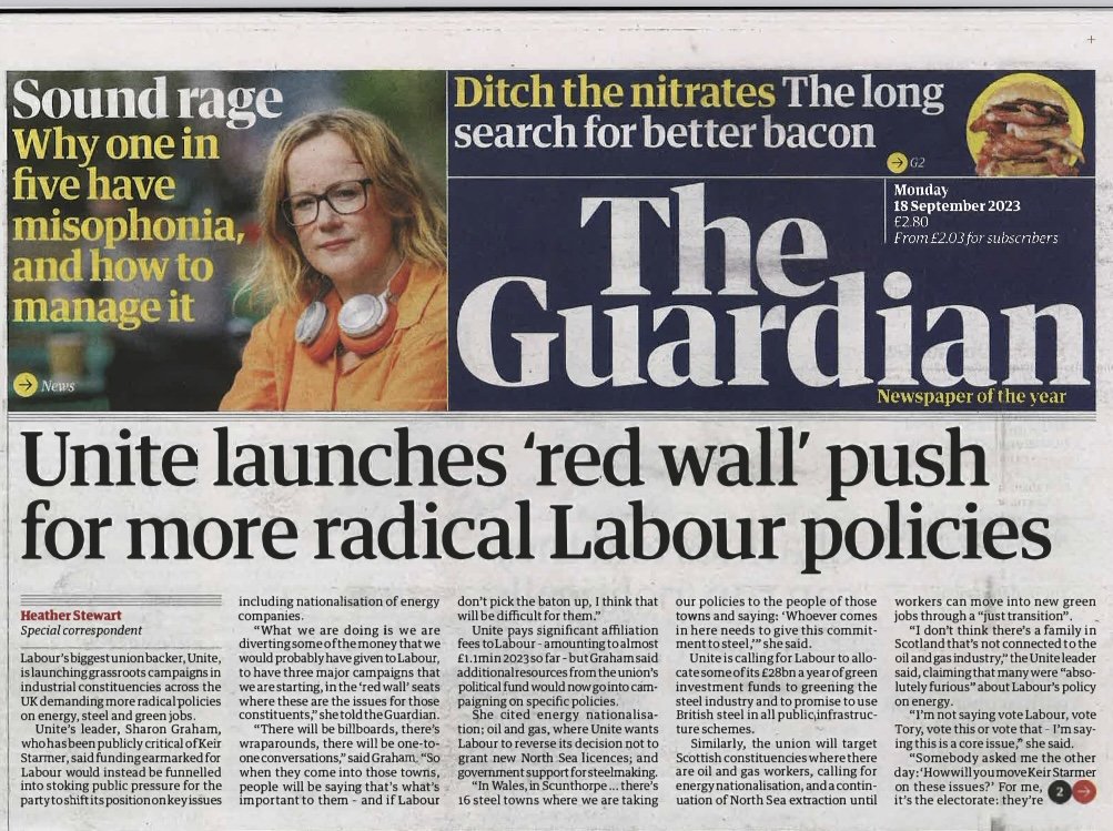 Front page of the Guardian in print