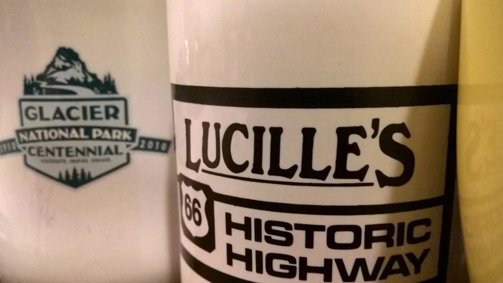 Mugs I've collected during my travel, from Glacier National Park to Route 66 to Indiana. August 16, 2014.