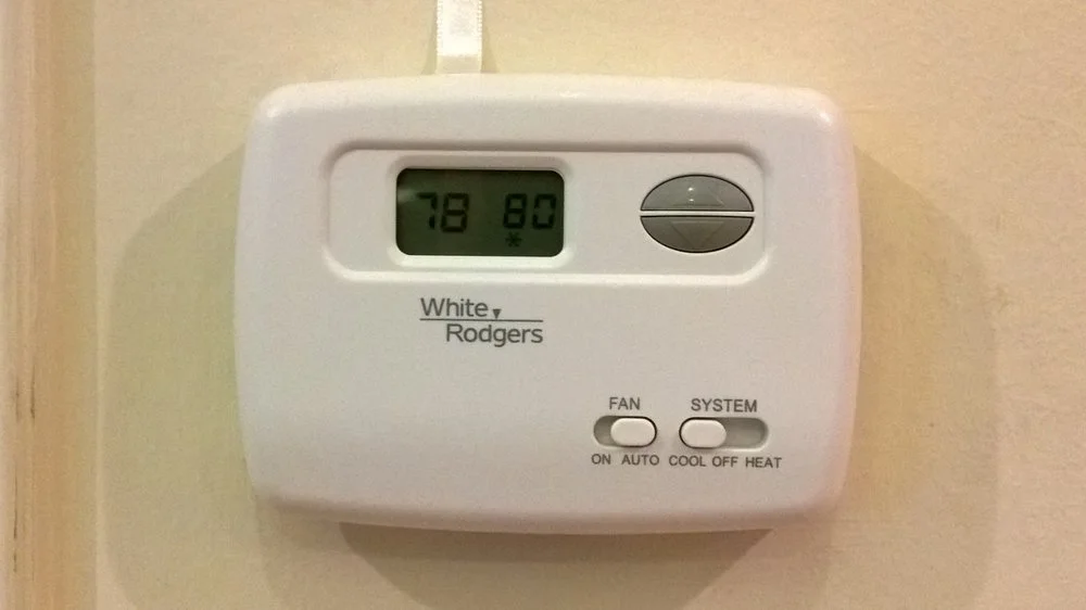 One of the thermostats in my Houston house, set for summer. Houston, Texas, May 19, 2014.