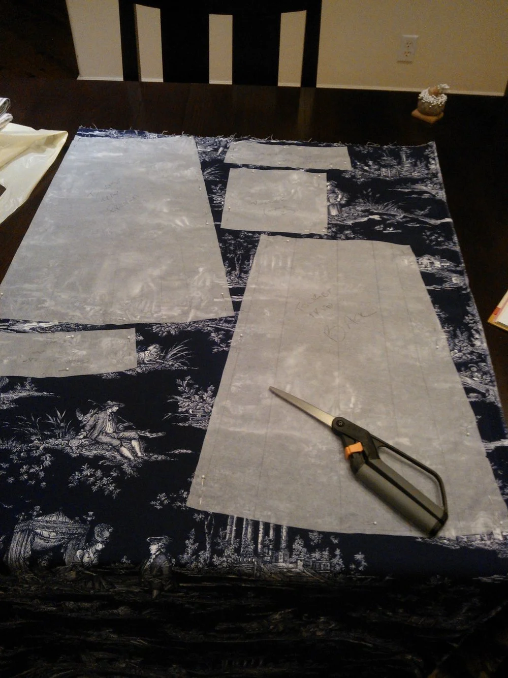 Cutting out patterns for a simple skirt. September 2012.