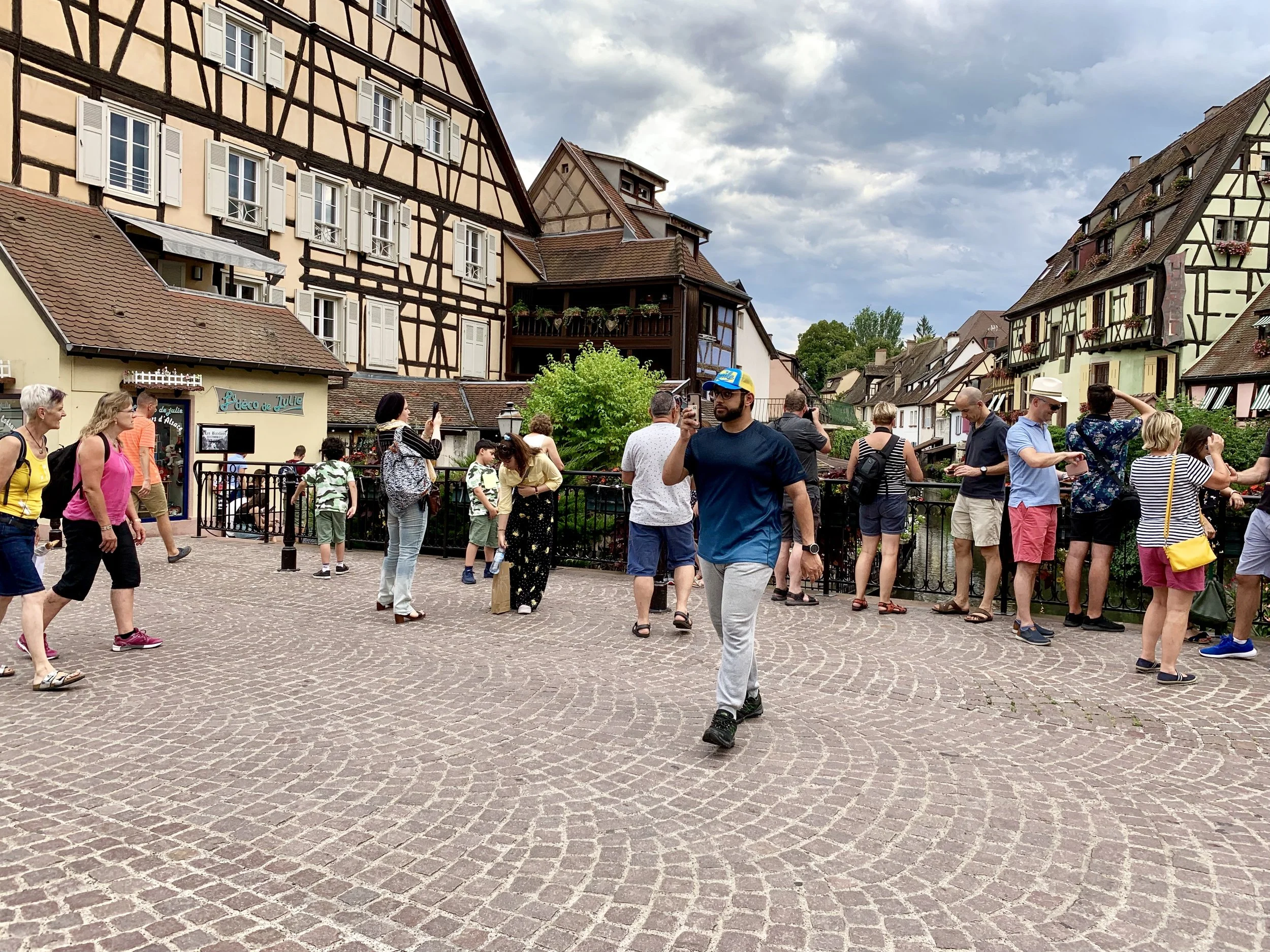 Tourists in Little Venice, Old Town Colmar. August 9, 2019.
