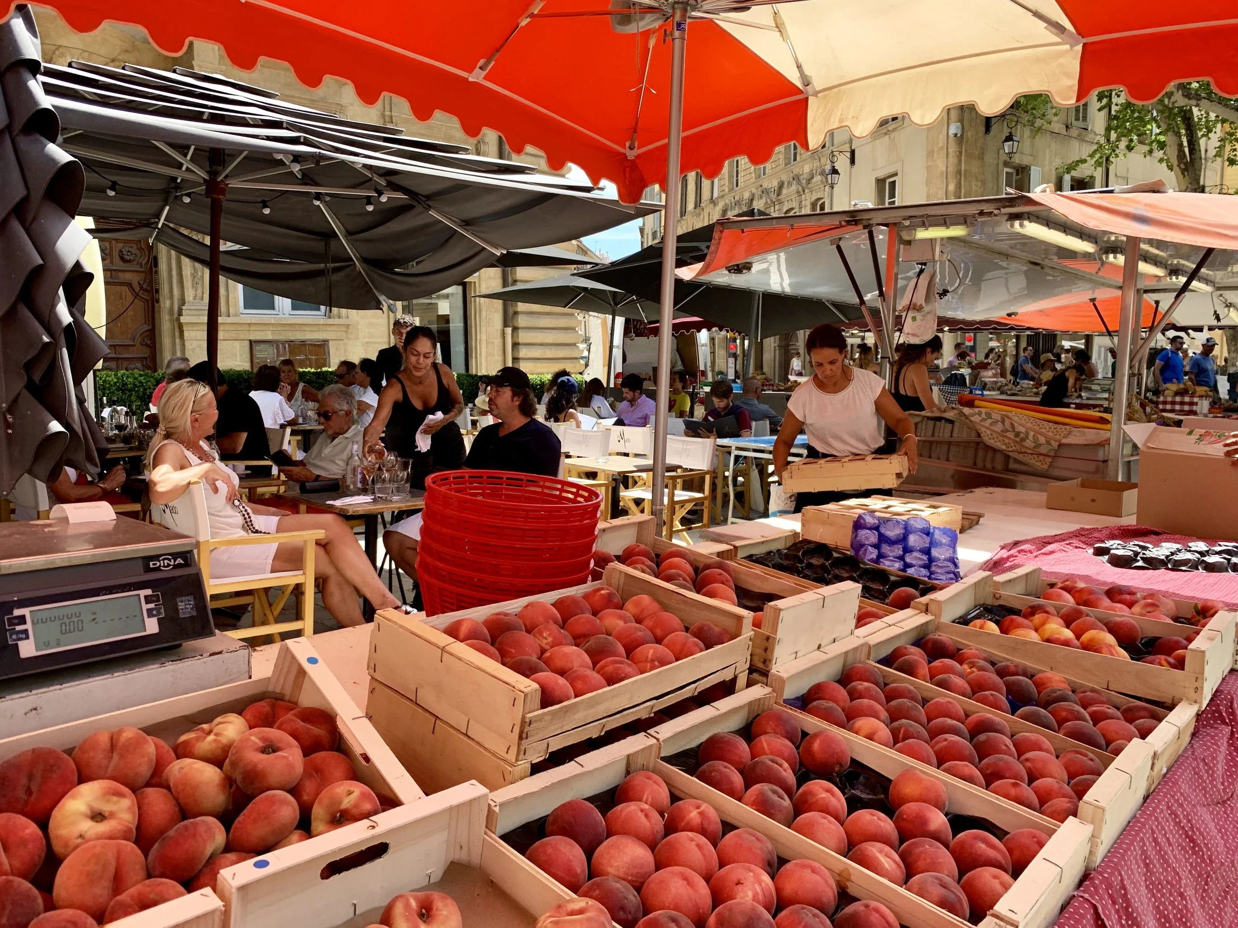 The Saturday fruit and vegetable market in Aix-en-Provence, France. August 17, 2019.