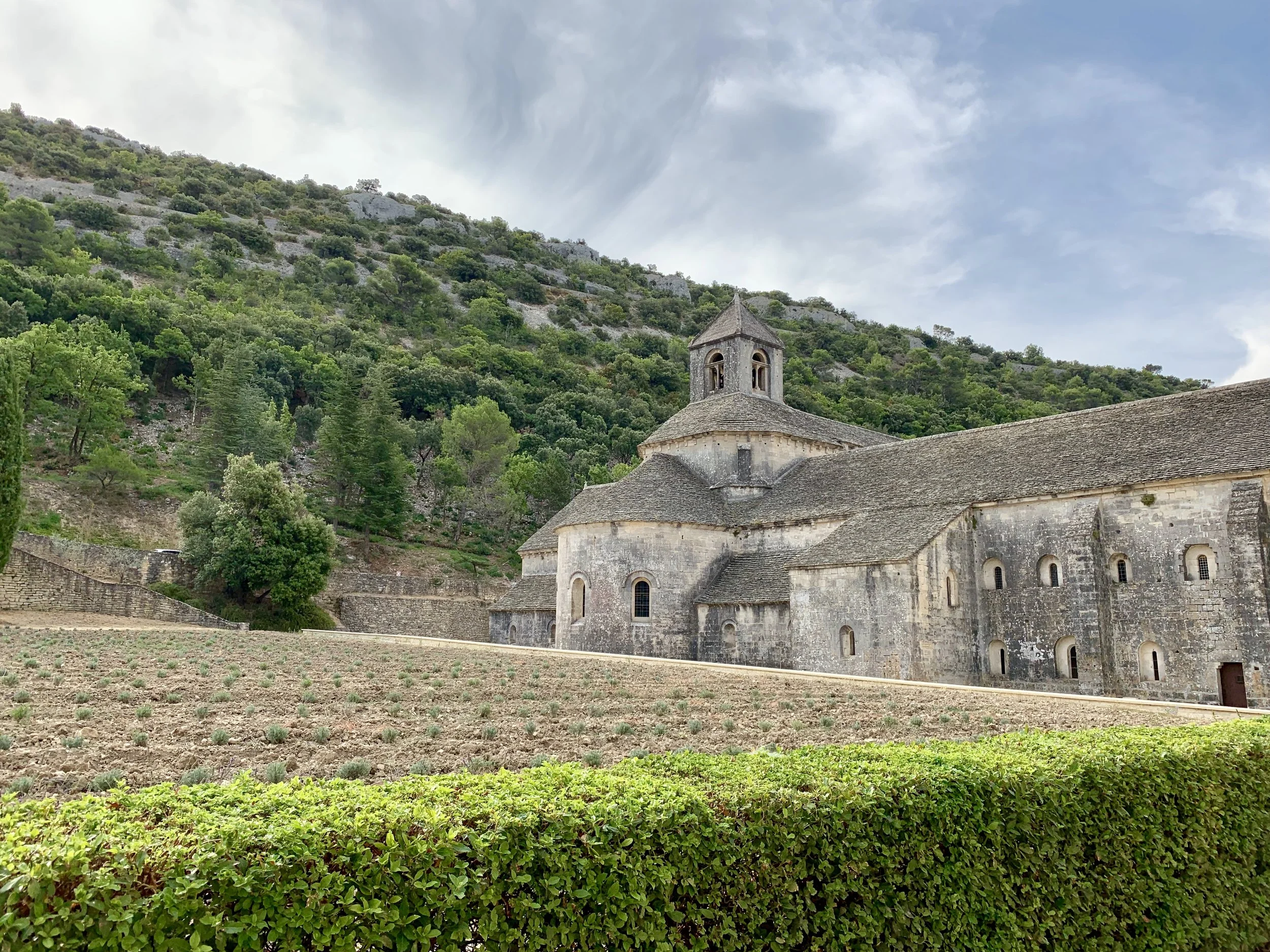 Imaging this field with lavender in it. Then imagine all the people taking selfies in front of the lavender field with the abbey behind them. Though I would have liked to see the lavender, I appreciated the crowd-free visit! The Abbaye Notre-Dame de Sénanque, Gordes, France. August 22, 2019.