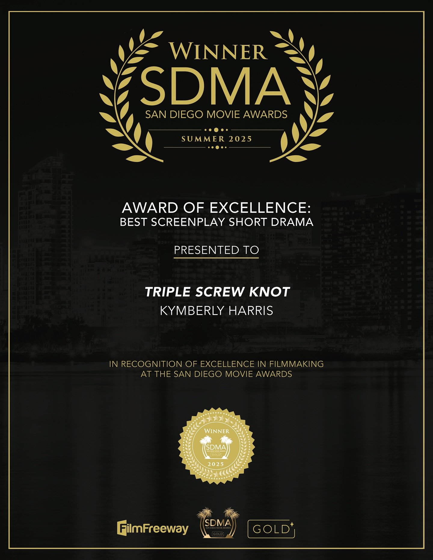 Thanks to @sandiegomovieawards for honoring my short film script. Onward we go!! #screenplays #film #shorts #writer #director