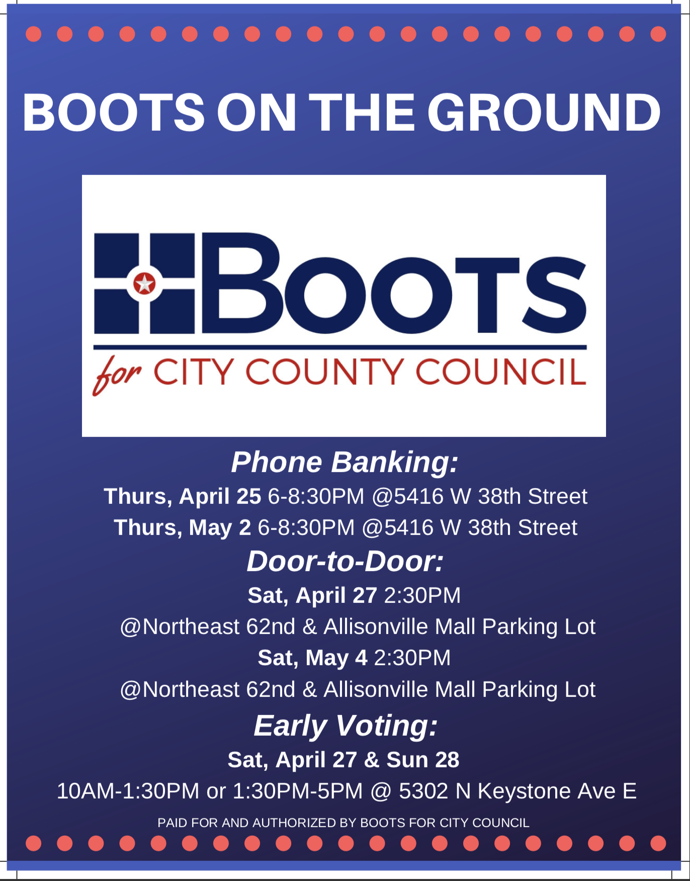 Walk &amp; Talk with Boots: Campaign Canvass, Phone Bank &amp; Early Voting 