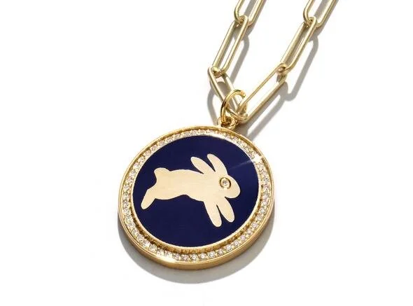 Navy Enamel Bunny Signet Pendant
