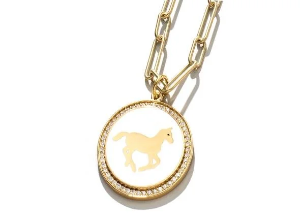 White Enamel Pony Signet Pendant