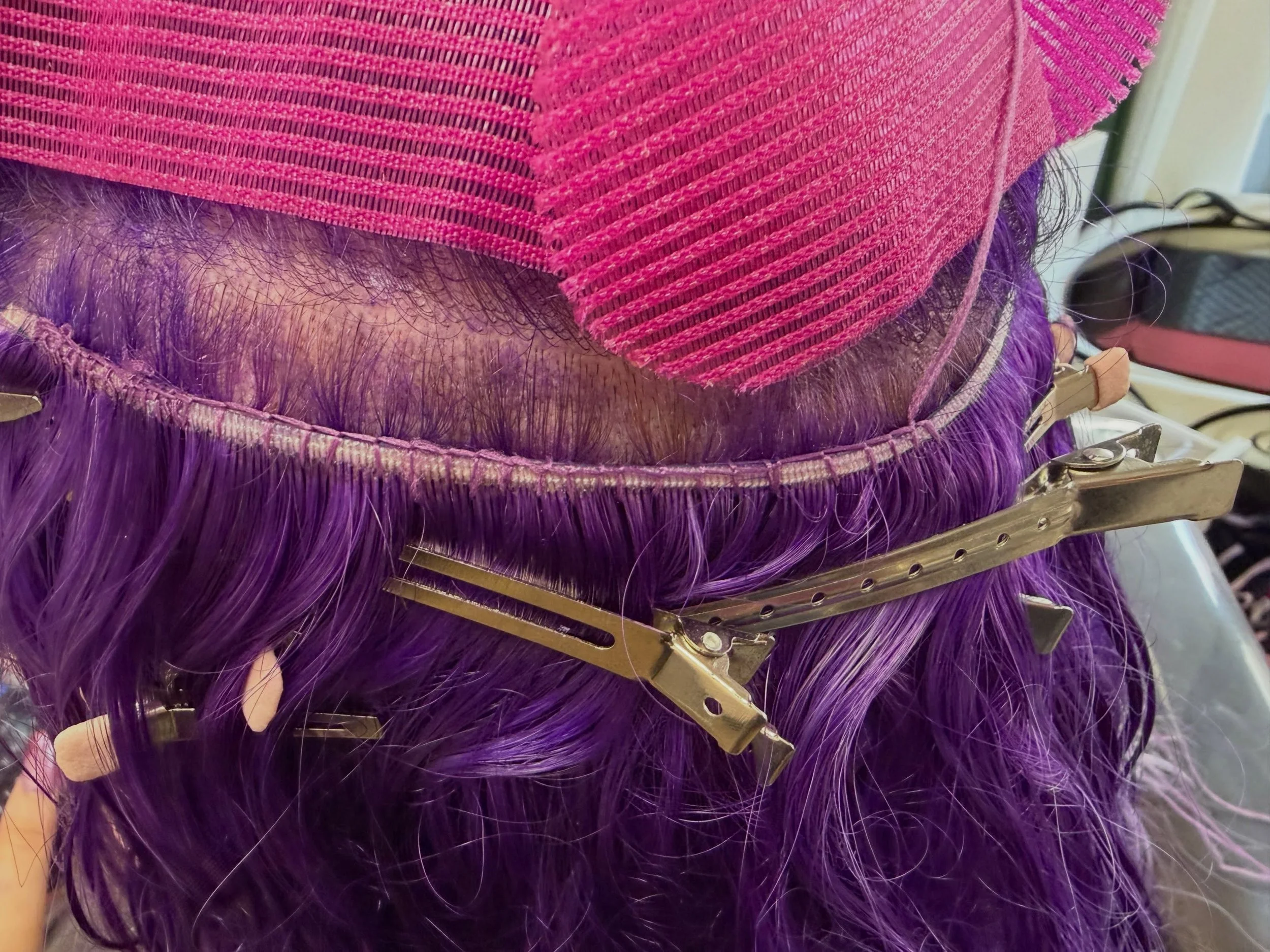 💜 It&rsquo;s all in the details 💜

I struggle with fashion colors and extensions because When your client has PURPLE hair&hellip; the extension thread should disappear right along with it. ✨

For this install, I used purple thread to blend seamless