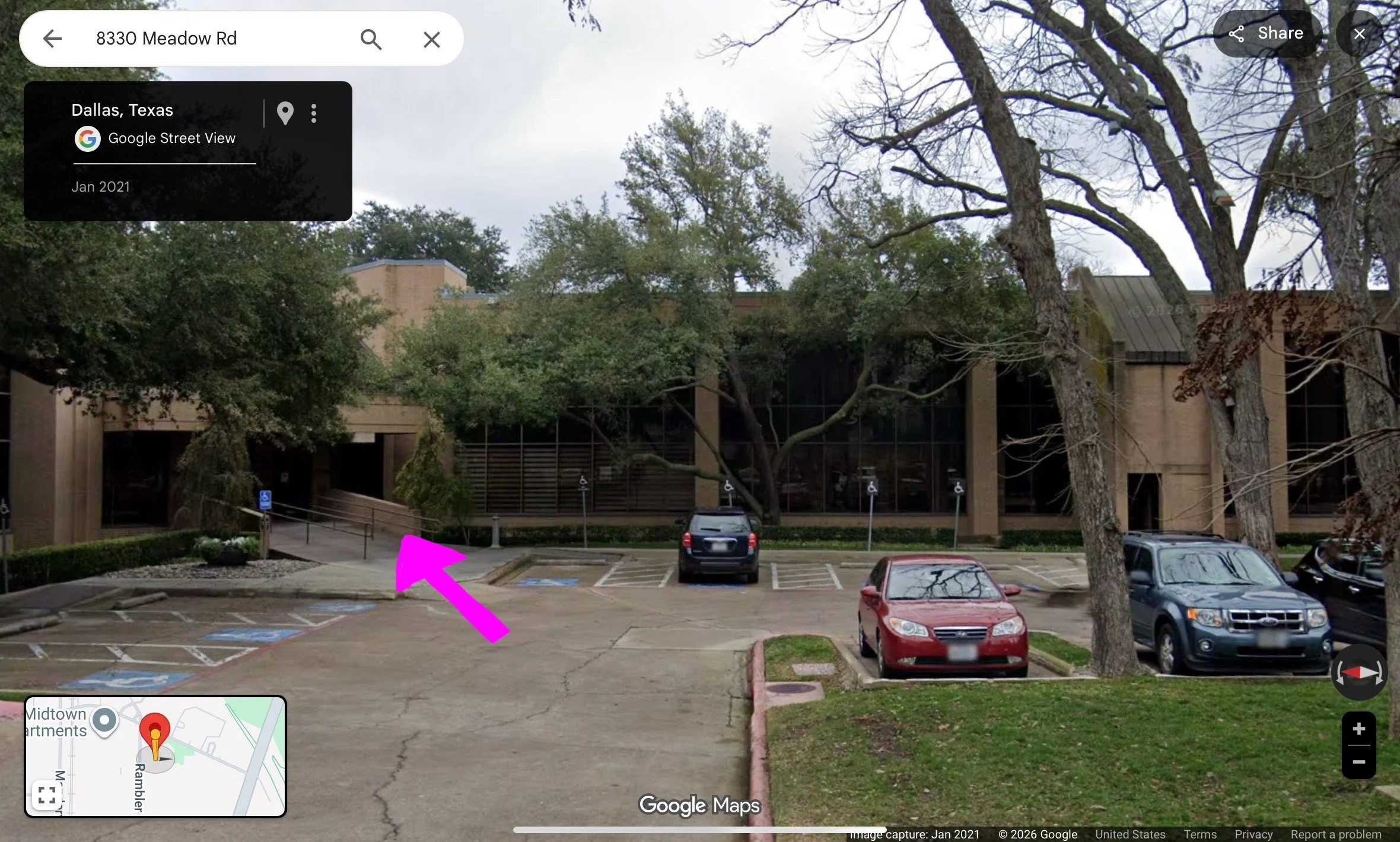 Google maps street view of 8330 meadow road.