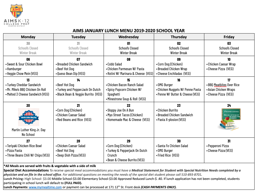 Lunch Menu January 2020 — AIMS K12
