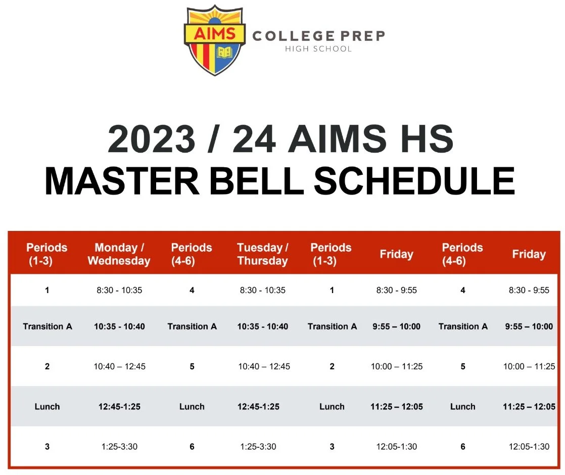 Bell Schedule High School (912) AIMS K12 College Prep Charter