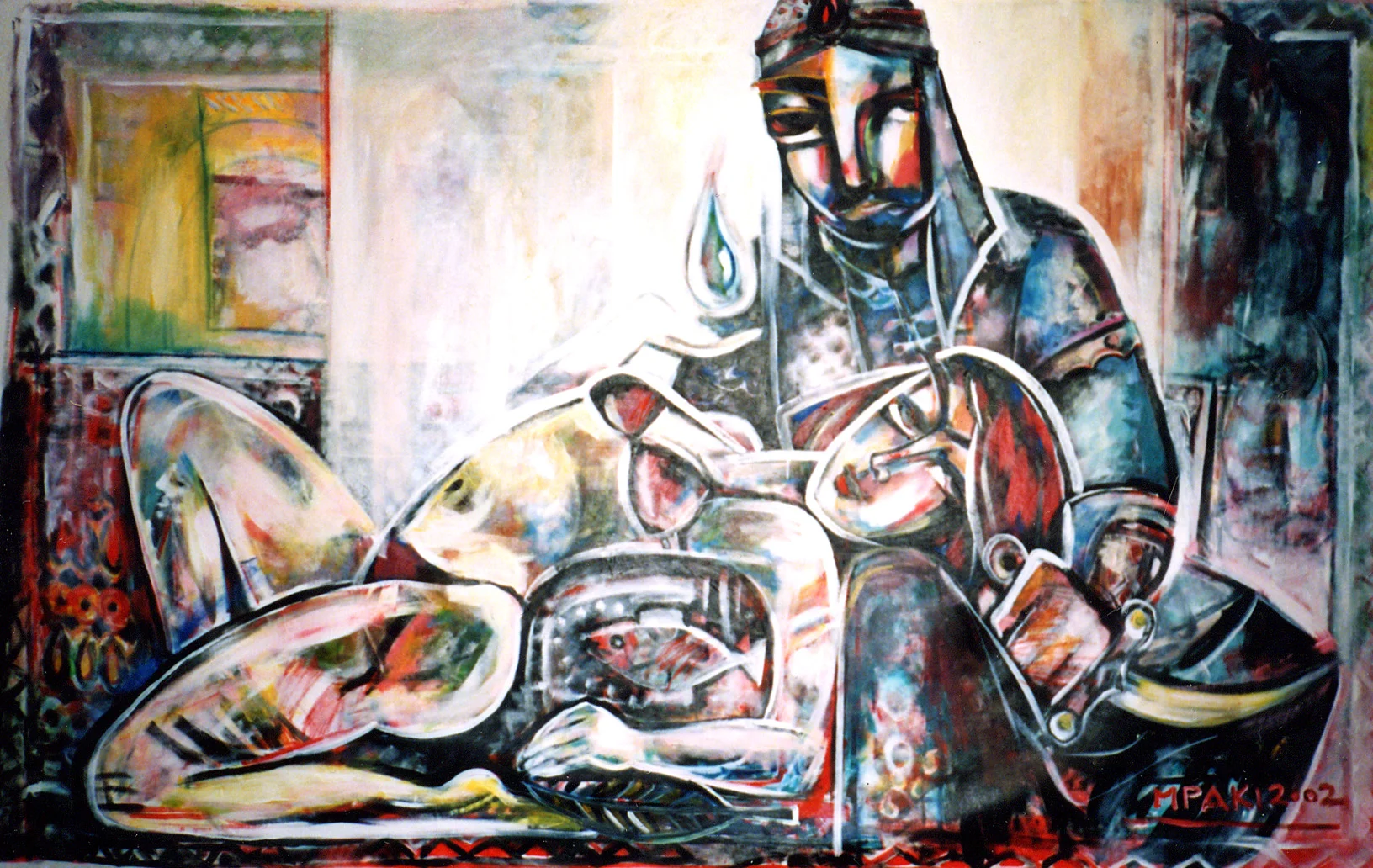 Scheherazade and the King, 2002, acrylic on canvas, 96”x60”