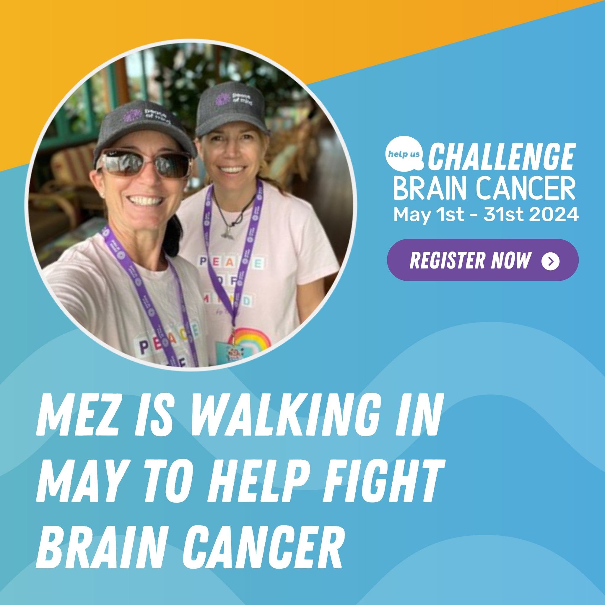 Mez is walking this May to help Challenge Brain Cancer! Can you join the challenge? Donate to Mez's challenge or start your own! Help Peace of Mind Foundation support every Australian living with a brain tumour diagnosis (link in bio)