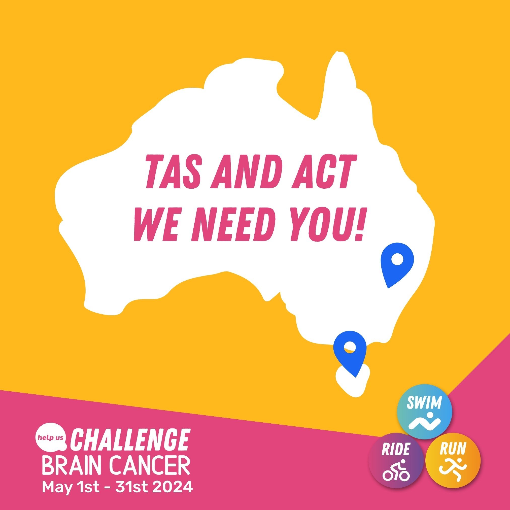 Are you from Tassie or the ACT? Want to help Peace of Mind Foundation take Challenge Brain Cancer 2024 nation wide? We've got participants from every state and territory signed up except for TAS and the ACT. Swim, Ride or Walk in May to help raise fu