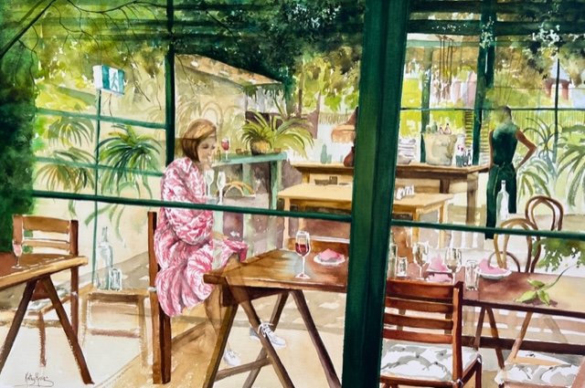 Kathy Karas Cafe Vibe watercolour 2023 50 x 60cm .jpg