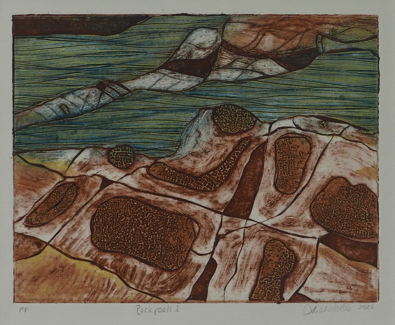 M Cole-Rockpools 1-'20-Multicoloured Collagraph Print-20x24cm small file.jpg