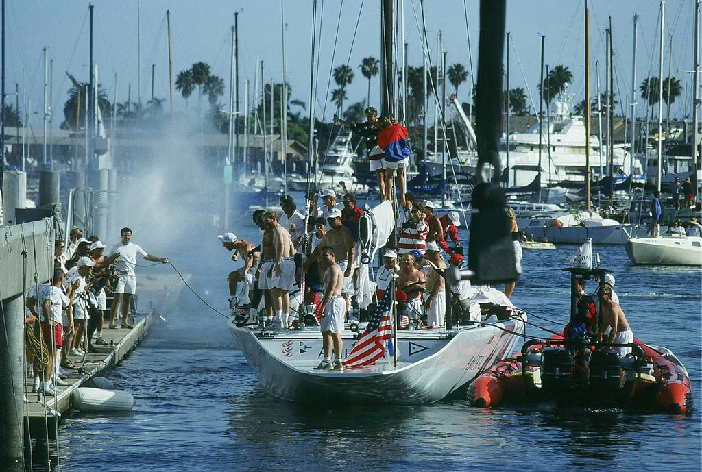 1992: America3 retorna vitorioso contra Il Moro di Venezia. Foto: Dale Frost; Port of San Diego; CA