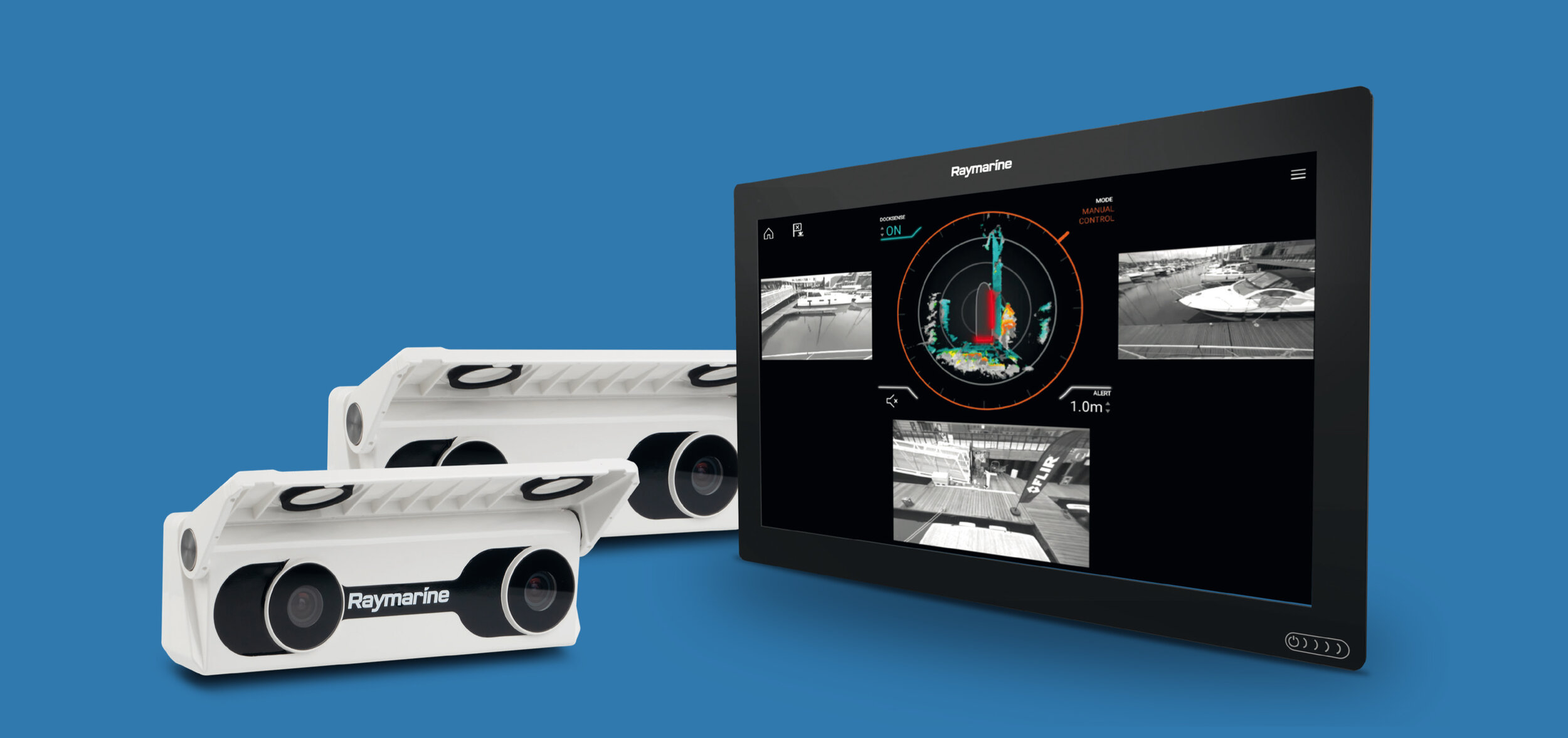 O sistema funciona em conjunto com monitores Axiom e câmeras Flir