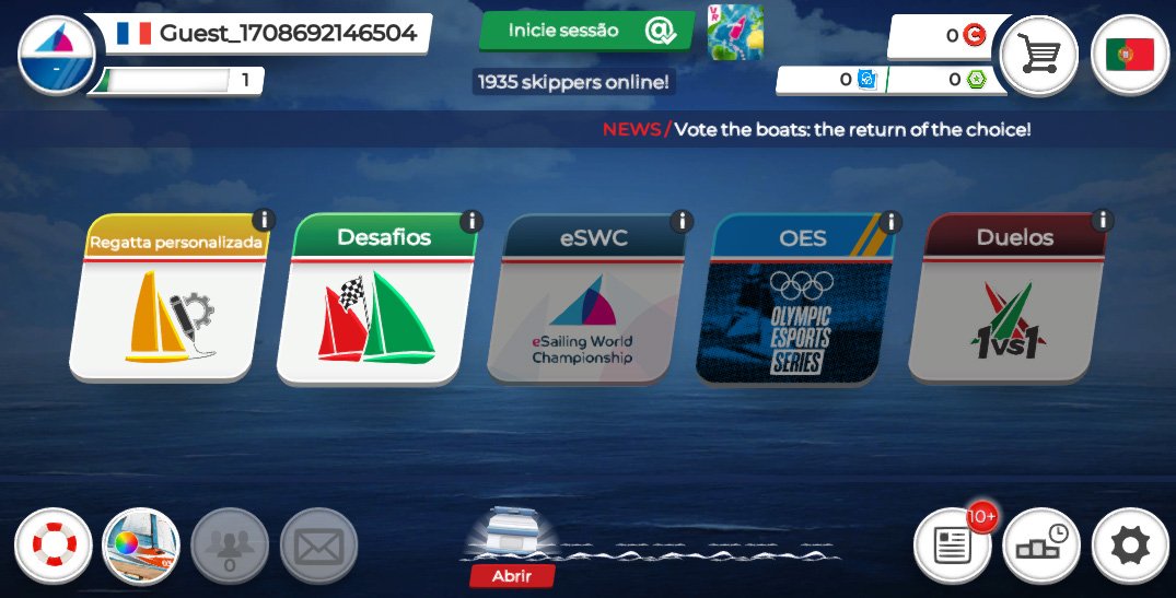  Página de abertura de jogos inshore na Virtual Regatta 