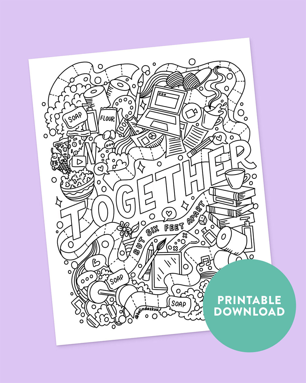 Printable Coloring Sheets Instant Download Hand-Drawn Quarantine Coloring Pages- Set of 2 Classroom Fun