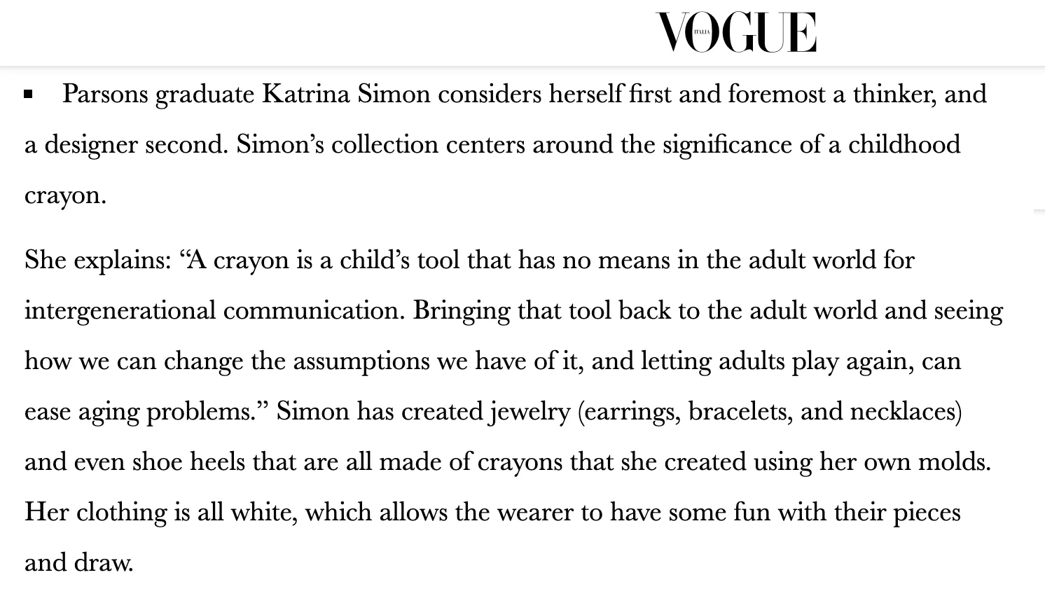  Interviewed in Vogue Italia, July 2018 