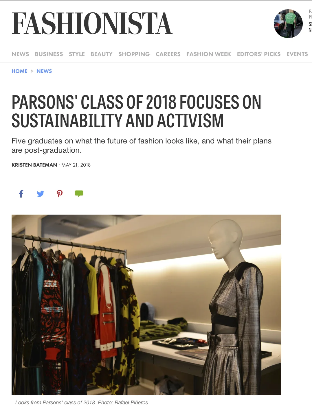 Featured and showcased in Fashionista, May 2018 