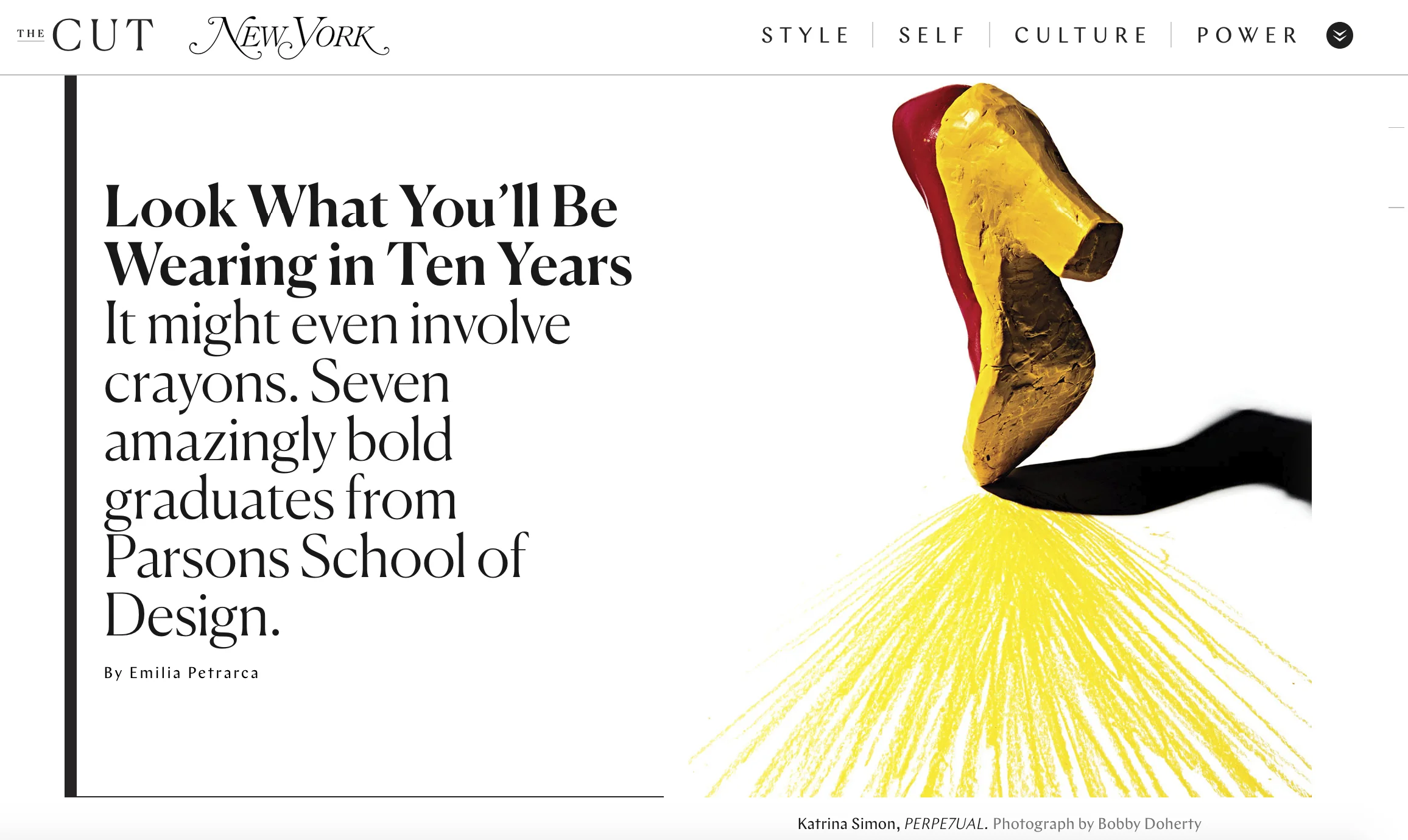  Featured in New York Magazine’s The Cut showcasing my crayon shoe, May 2018 