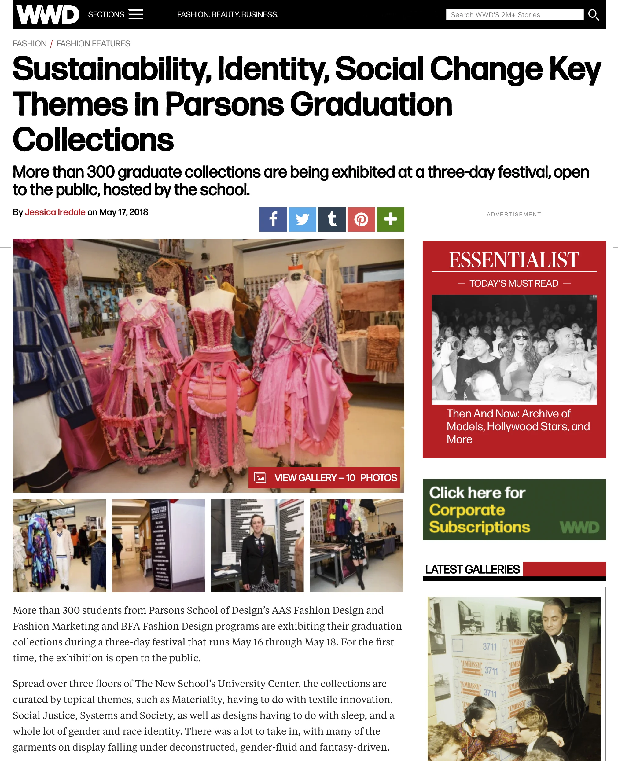  Featured in WWD, May 2018 