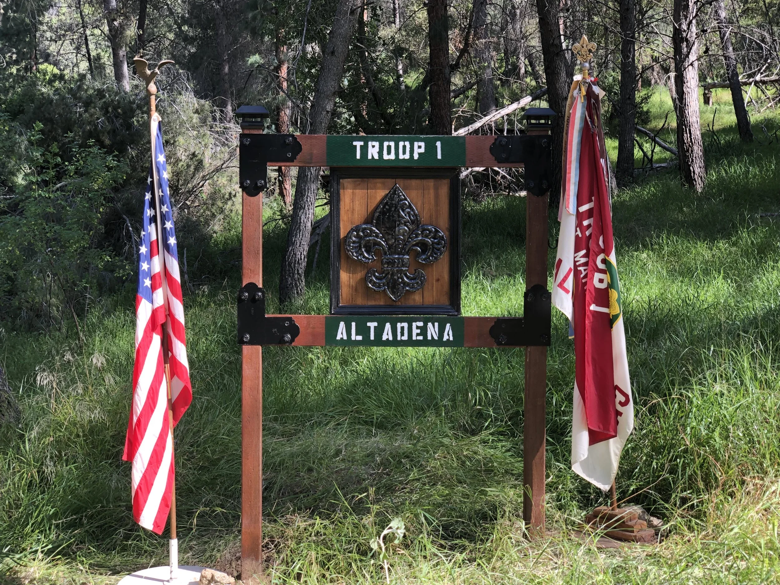 A new Troop 1 sign was assembled and installed to mark Troop 1’s new area at Camp Trask following several weeks of effort. The Troop also received a Camporee award for most improved camp area!