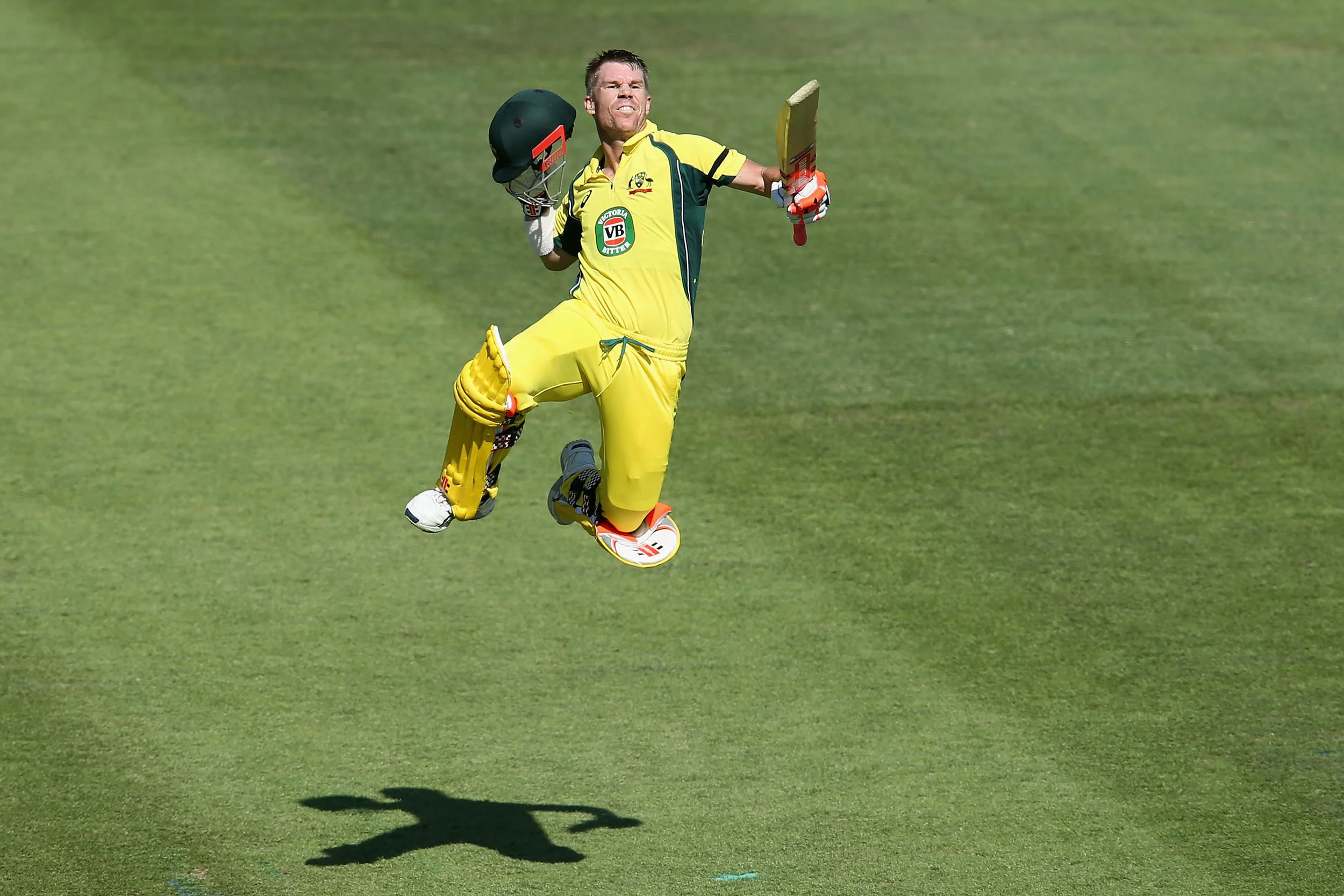  David Warner of Australia celebrates scoring a century during game four of the One Day International series between Australia and Pakistan at Sydney Cricket Ground on January 22, 2017 in Sydney, Australia. (Photo by Jason McCawley - CA/Cricket Austr