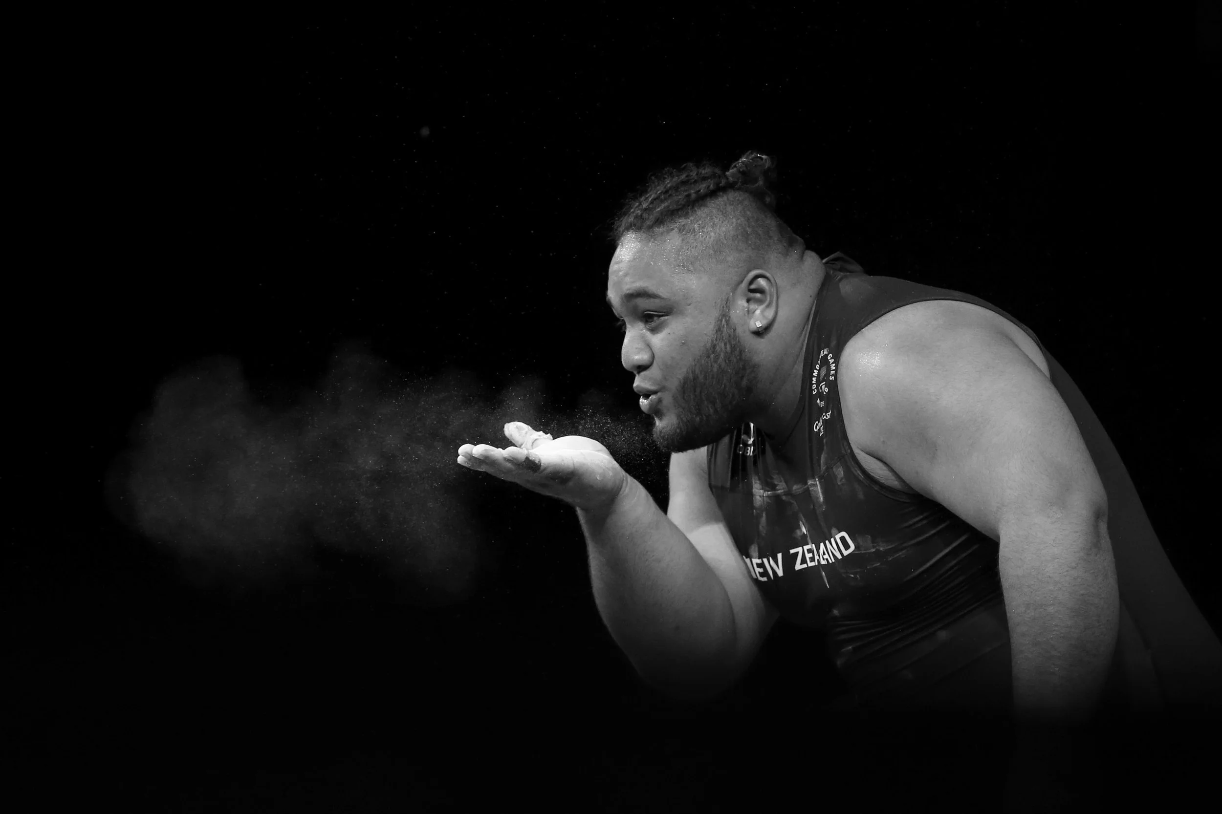 David Liti of New Zealand celebrates after a successful lift in the Men's +105kg Final during the Weightlifting on day five of the Commonwealth Games at Carrara Sports and Leisure Centre on April 9, 2018 in Gold Coast, Australia. (Photo by Jason McCawley/Getty Images for GOLDOC)