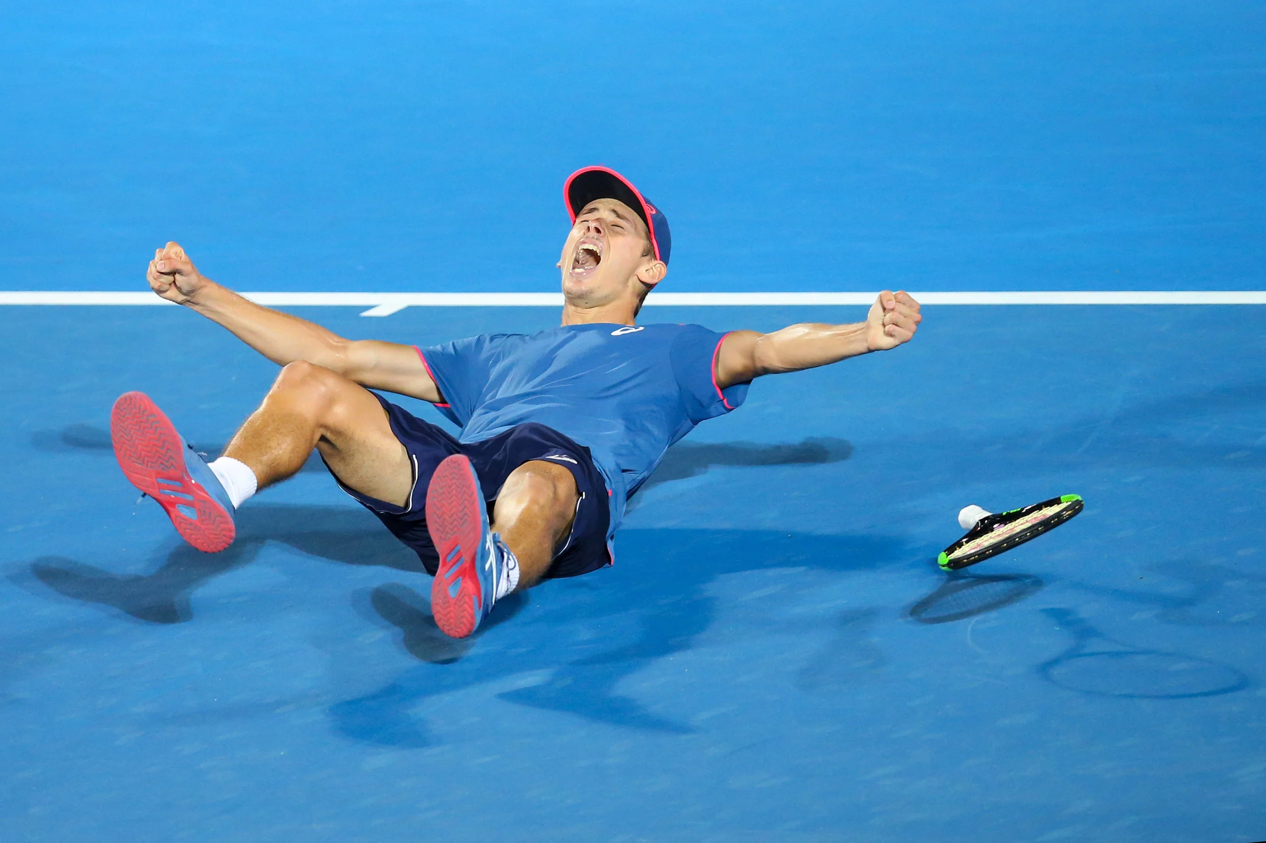 Alex De Minaur of Australia celebrates winning the Mens Singles Final against Andreas Seppi of Italy during day seven of the 2019 Sydney International at Sydney Olympic Park Tennis Centre on January 12, 2019 in Sydney, Australia. (Photo by Jason McCawley/Getty Images)