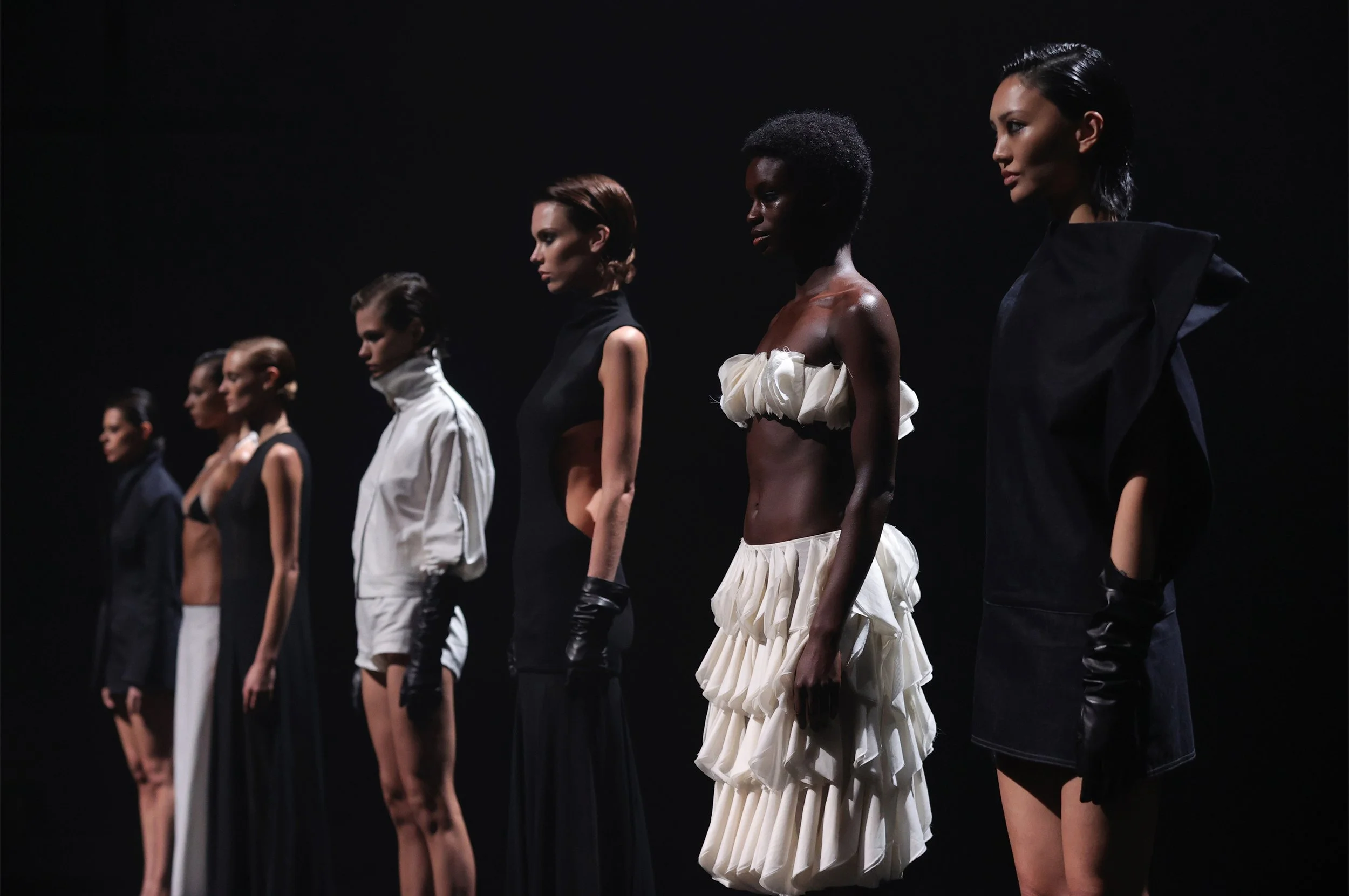  Model showcase designs by MADRE NATURA during The Frontier show at Australian Fashion Week 2026 at the Sydney Theatre Company on May 12, 2026 in Sydney, Australia. (Photo by Jason McCawley/Getty Images) 
