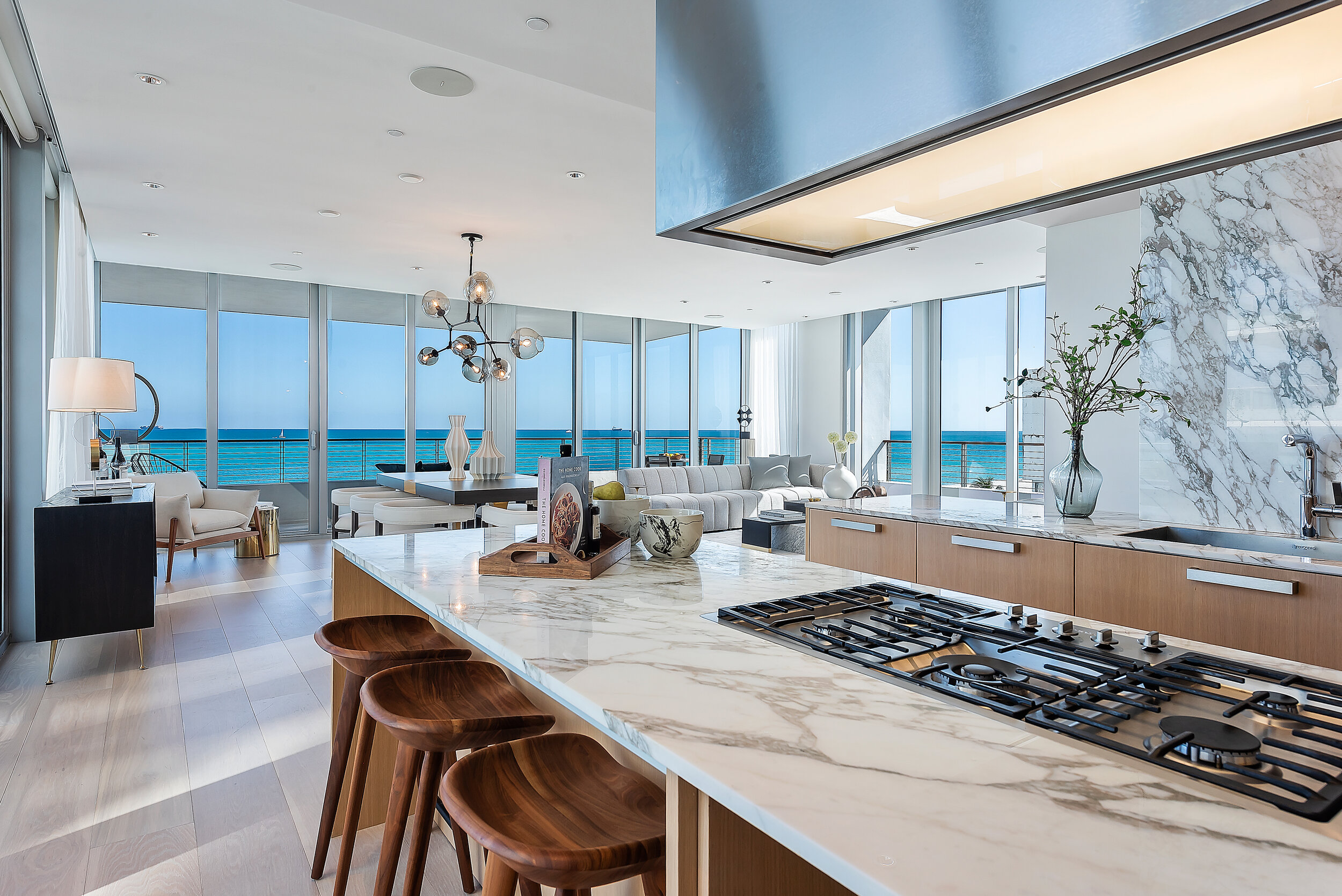 Luxurious modern kitchen with direct ocean views