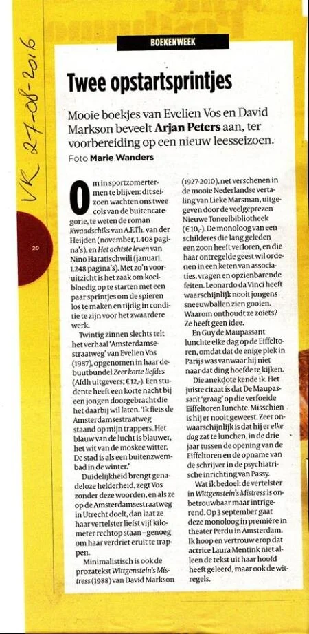 27 AUGUSTUS 2016: Recensie Zeer Korte Liefdes in de Volkskrant