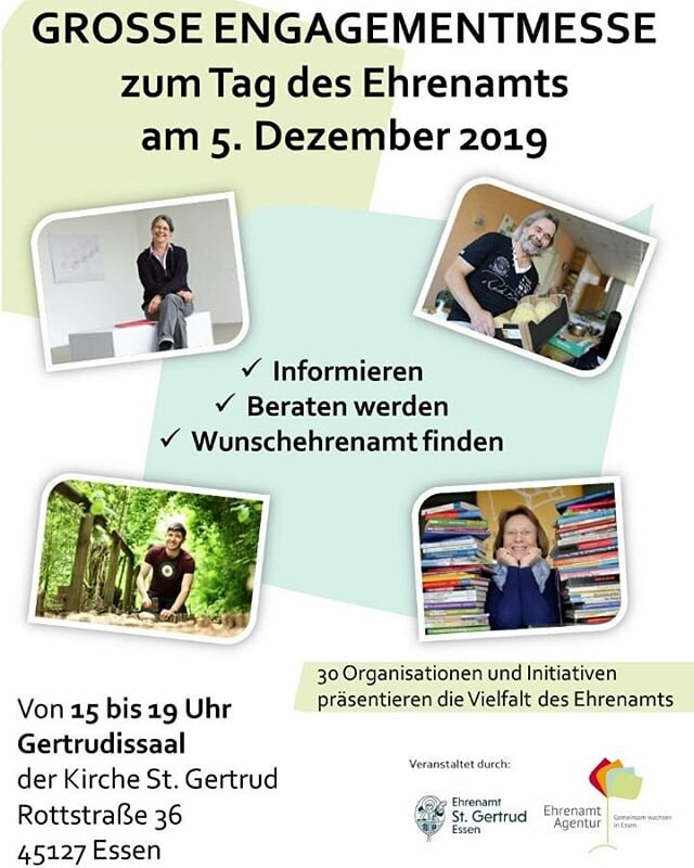 Werde Koordinator*in bei Sprache verbindet Essen. Komm' am Donnerstag, 5.12., zur Engagementmesse! .
.
#ehrenamtlich #stadtessen #spracheverbindetessen #sprache #regional