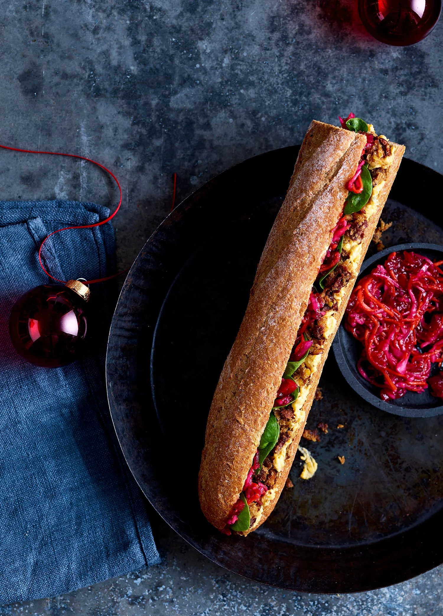 falafel and spinach baguette