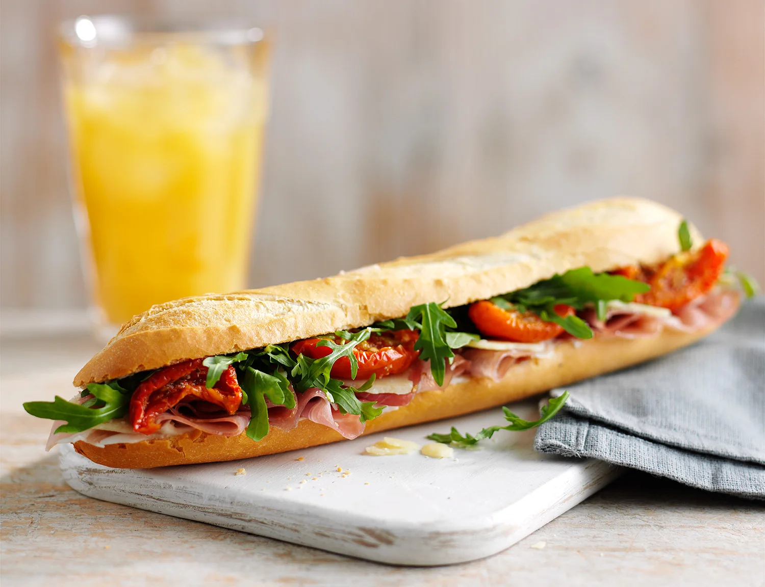parma ham sun dried tomato baguette