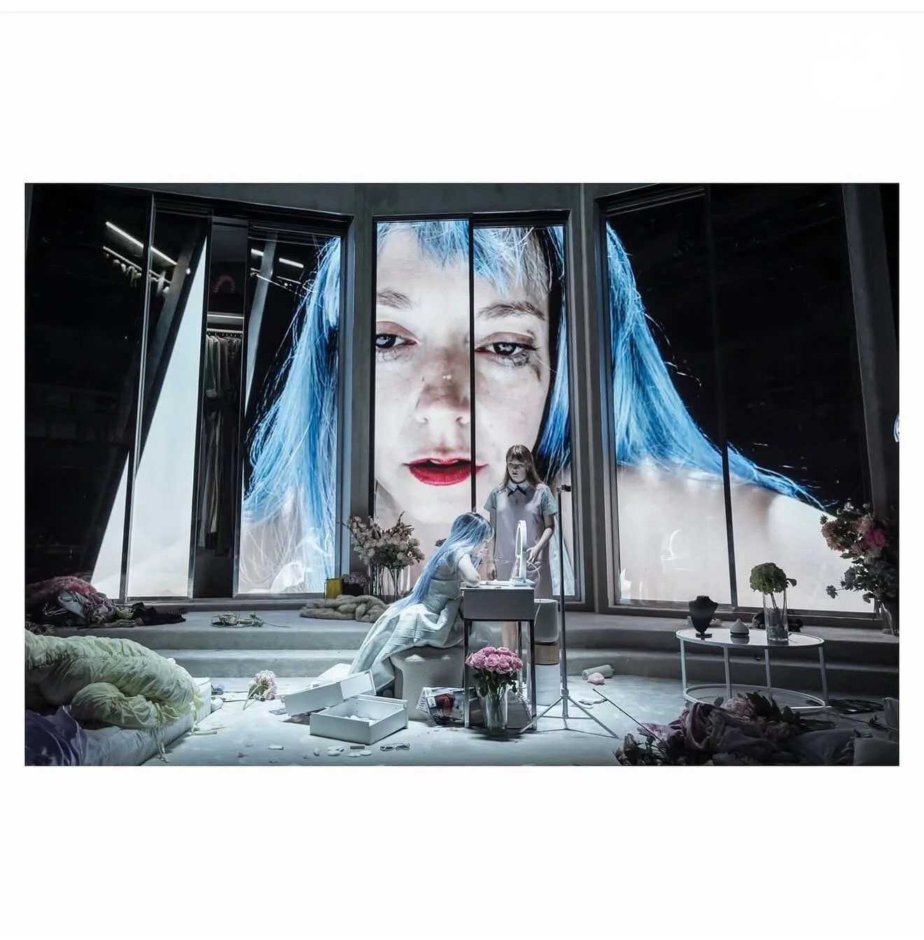 DESIGNER @rlvize is treating us a visually arresting design on her new production of #themaids @donmarwarehouse which premiered last night &bull; her set &ndash; a conspicuously luxurious, flower-filled boudoir with mirrored closets crammed with haut