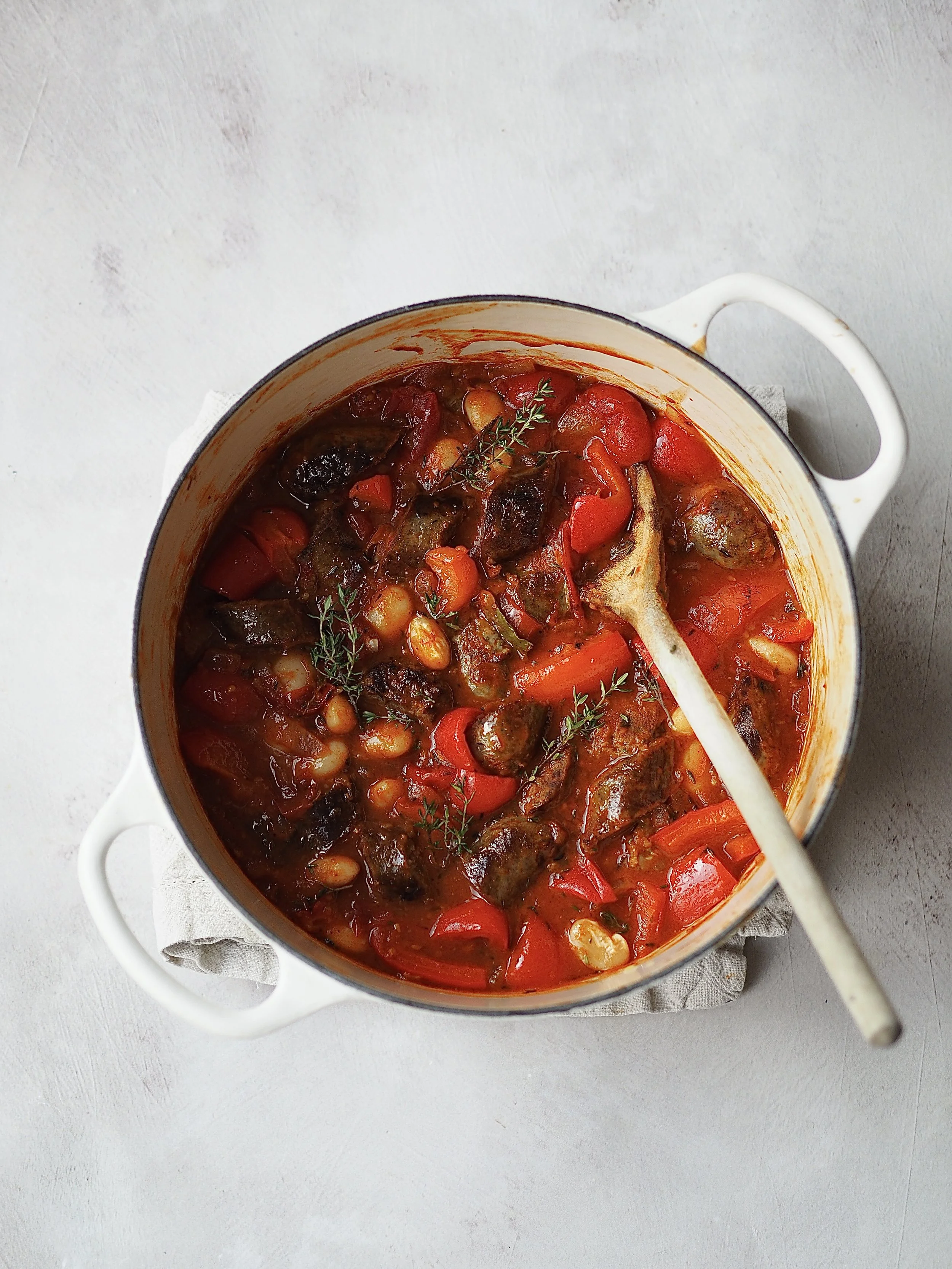 Sausage, red pepper and butterbean casserole