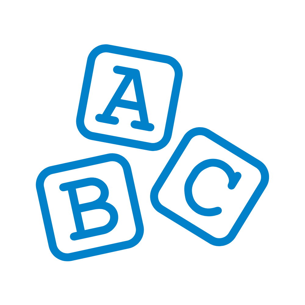 children's "ABC" learning blocks in blue color