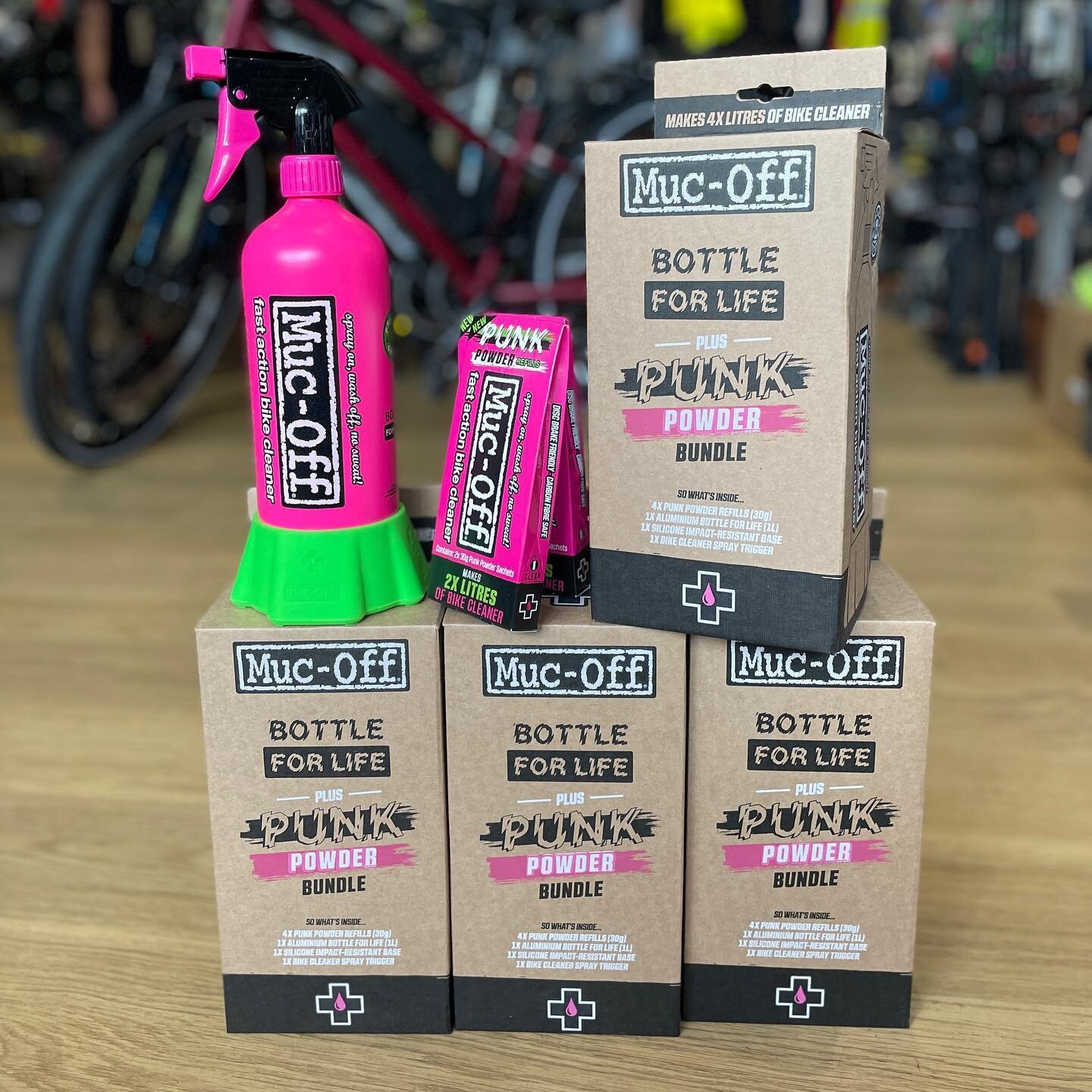 Refill
Less plastic
Doing our bit. 
Did you know we are a refill station for #mucoffbikecleaner ?
Bring your empty bottle and we will refill it for half price !

Now in ! New #mucoffpunkpowder 
Completely plastic free. Powder sachets which are ideal 