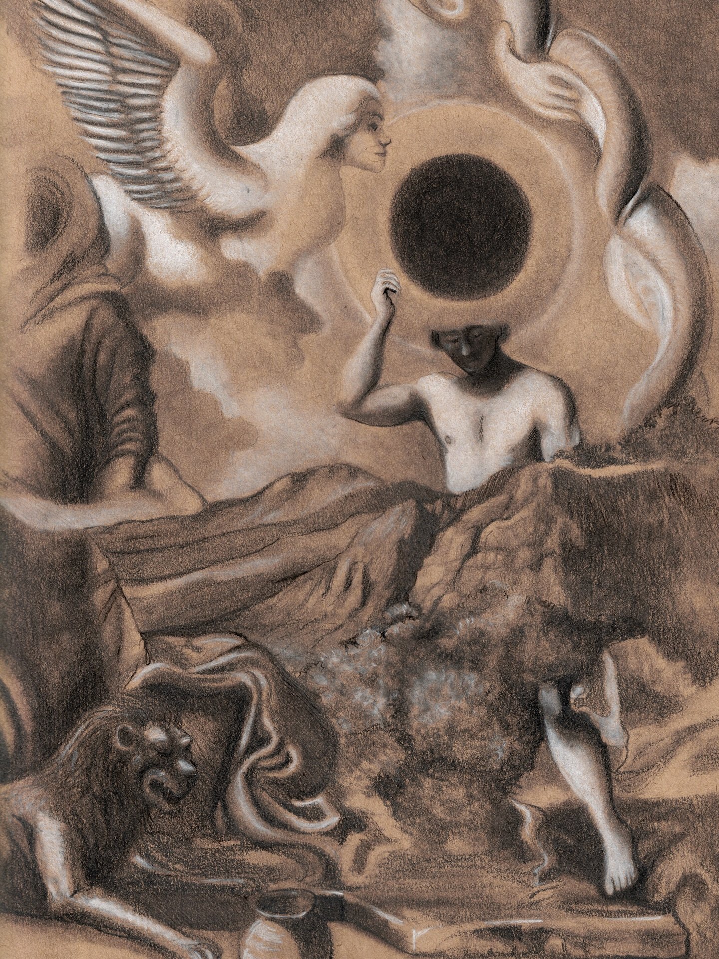 Mythic Landcape Drawing &bull; Charcoal + Chalk on Toned Paper &bull; 2026 🌚☁️🌞🐏

-

#drawing #artwork #surrealism #myth #landscape